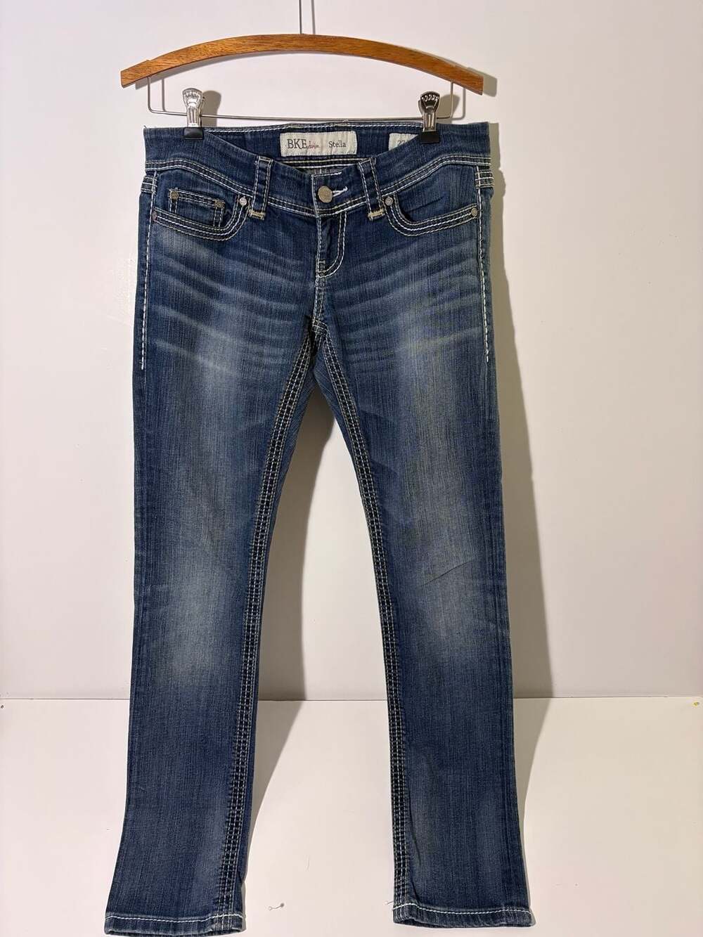 BKE Stella Jeans Size 27R Blue Denim Slim Straight Distressed